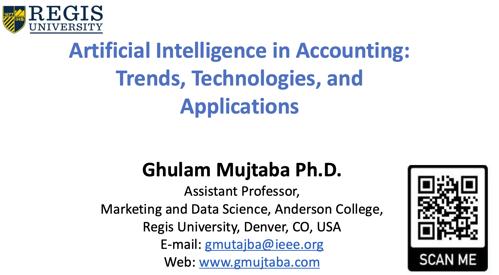 Keynote on AI in Accounting at Regis University